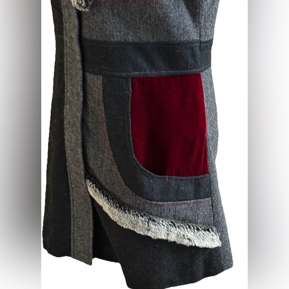 CoVelo Art To Wear Boiled Wool + Fur Mid Length Dark Gray Hoodie Vest Medium - Picture 10 of 12